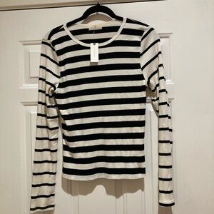 Anthropologie t.la Black and cream Striped crew neck Long Sleeve Too